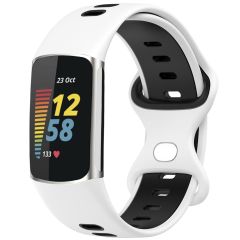 iMoshion Siliconen sport bandje Fitbit Charge 5 - Wit / Zwart