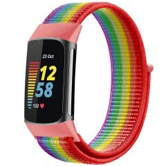 iMoshion Nylon bandje Fitbit Charge 5 / Charge 6 - Maat L - Rainbow