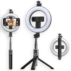 iMoshion 3 in 1 Pro Bluetooth Selfie Stick + Tripod + 6 inch Ring Fill Light - Ringlamp telefoon - Selfie stick bluetooth - Ringlight met statief - Verstelbaar - Zwart