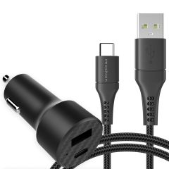 iMoshion Car Charger met USB-C naar USB kabel - Autolader - Gevlochten textiel - 20 Watt - 1,5 meter - Zwart