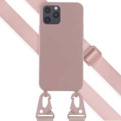 Selencia Siliconen hoesje met afneembaar koord iPhone 12 (Pro) - Sand Pink