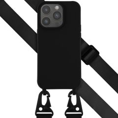 Selencia Siliconen hoesje met afneembaar koord iPhone 14 Pro - Zwart