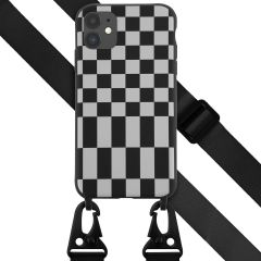 Selencia Siliconen design hoesje met afneembaar koord iPhone 11 - Irregular Check Black