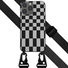 Selencia Siliconen design hoesje met afneembaar koord iPhone 13 Pro Max - Irregular Check Black