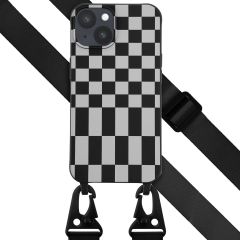 Selencia Siliconen design hoesje met afneembaar koord iPhone 14 - Irregular Check Black