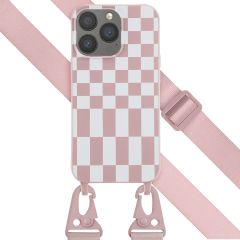 Selencia Siliconen design hoesje met afneembaar koord iPhone 13 Pro - Irregular Check Sand Pink