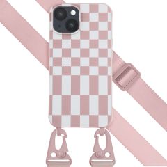 Selencia Siliconen design hoesje met afneembaar koord iPhone 14 - Irregular Check Sand Pink
