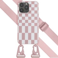 Selencia Siliconen design hoesje met afneembaar koord iPhone 14 Pro Max - Irregular Check Sand Pink