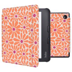 iMoshion Design Slim Hard Case Sleepcover Bookcase met stand Kobo Libra 2 / Tolino Vision 6 - Orange Flowers Connect