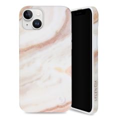 Selencia Aurora Fashion Backcover iPhone 15 Plus - Duurzaam hoesje - 100% gerecycled - Wit Marmer