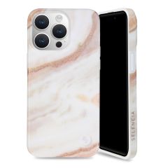 Selencia Aurora Fashion Backcover iPhone 15 Pro Max - Duurzaam hoesje - 100% gerecycled - Wit Marmer