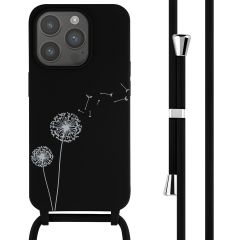 iMoshion Siliconen design hoesje met koord iPhone 15 Pro - Dandelion Black