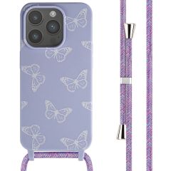 iMoshion Siliconen design hoesje met koord iPhone 15 Pro - Butterfly