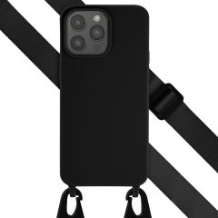 Selencia Siliconen hoesje met afneembaar koord iPhone 15 Pro Max - Zwart