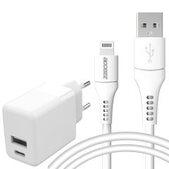 Accezz Wall Charger met Lightning naar USB kabel iPhone 14 - Oplader - MFi certificering - 20 Watt - 1 meter - Wit