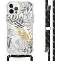 iMoshion Design hoesje met koord iPhone 12 (Pro) - Bladeren - Zwart / Goud