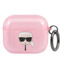 Karl Lagerfeld Karl's Head Silicone Glitter Case Apple AirPods 3 (2021) - Roze