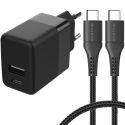 iMoshion Wall Charger met USB-C naar USB-C kabel - Oplader - Gevlochten textiel - 20 Watt - 1 meter - Zwart