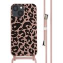 iMoshion Siliconen design hoesje met koord iPhone 13 Mini - Animal Pink