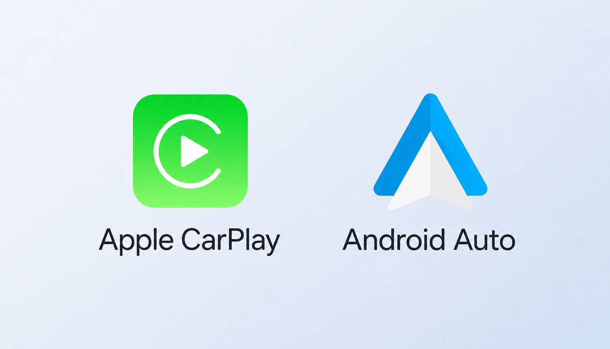 Apple CarPlay en Android Auto iconen worden getoond.