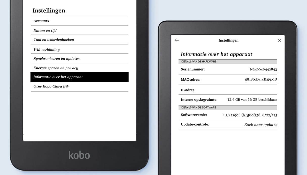 Foto van de instellingen van een e-reader.