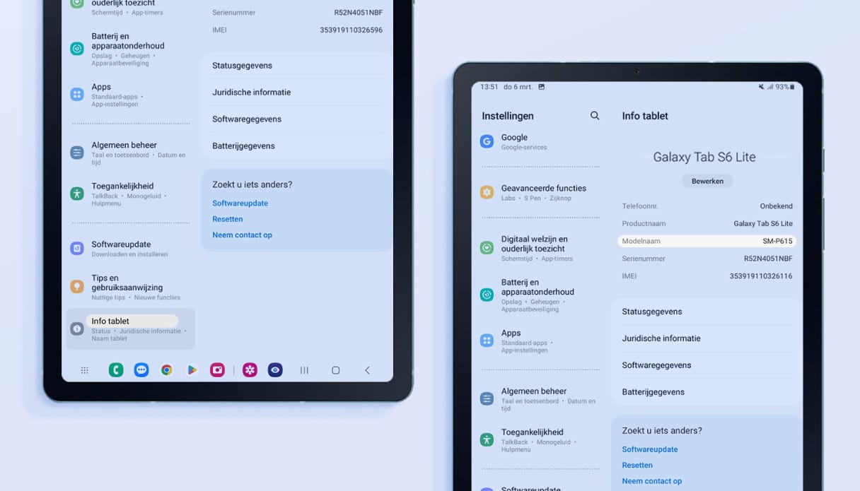 Instellingen overzicht van een tablet.