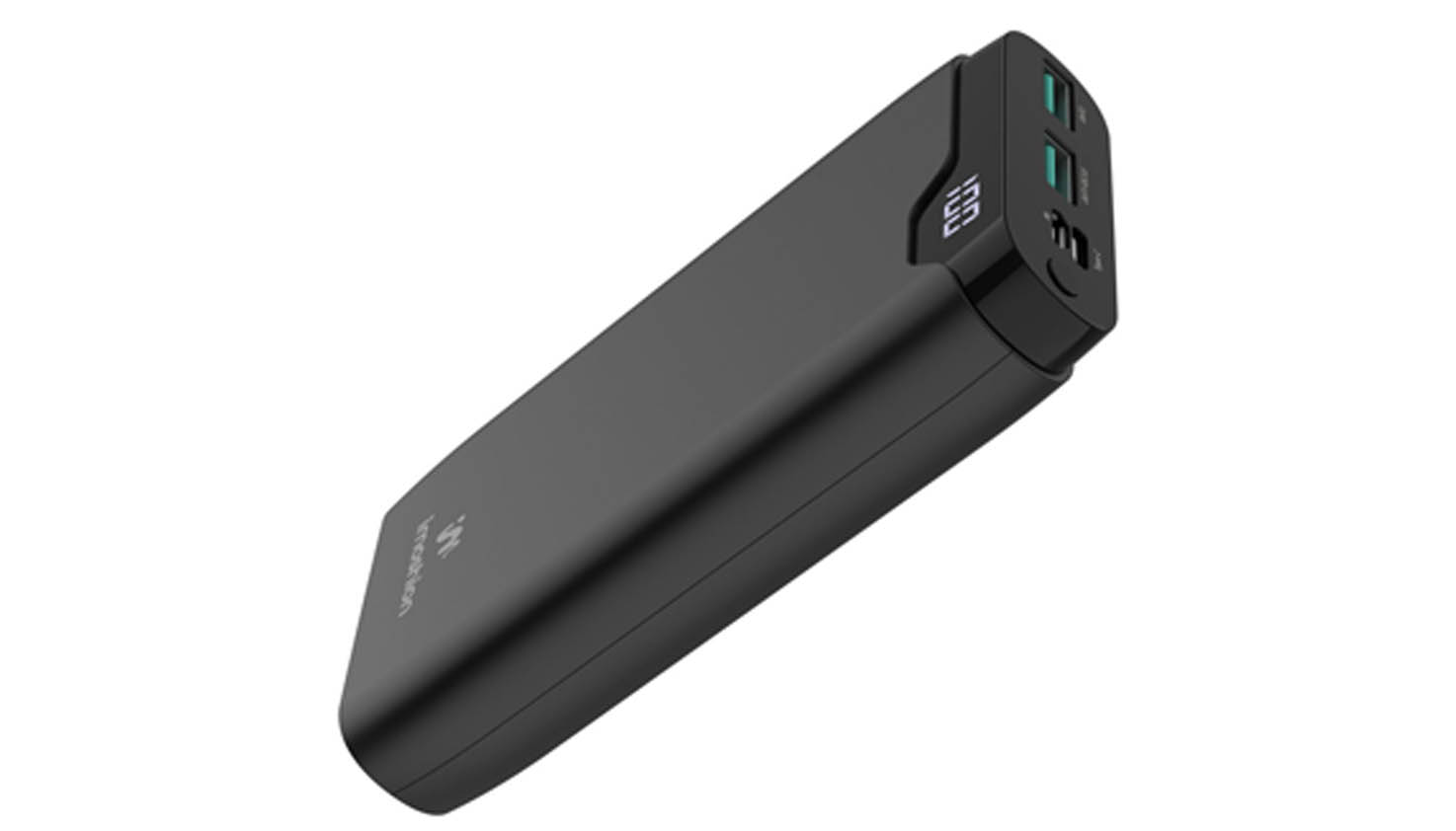 Foto van een zwarte powerbank.