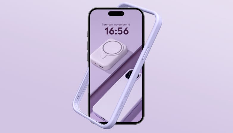 Een lila Bumper case om een telefoon heen.
