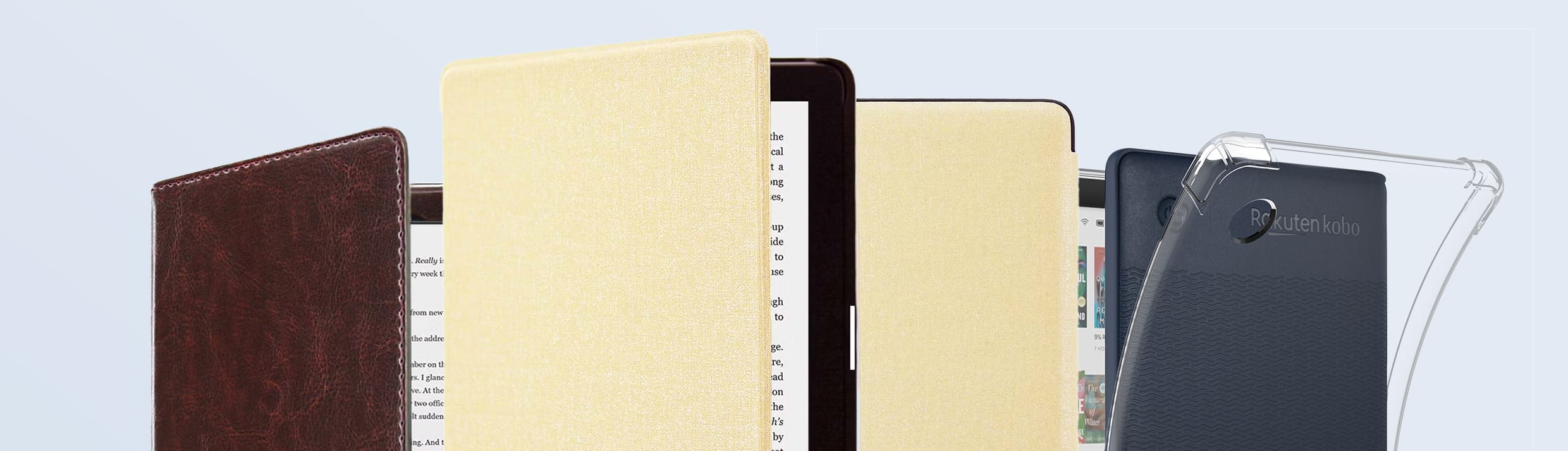 Foto van verschillende e-reader hoesjes.