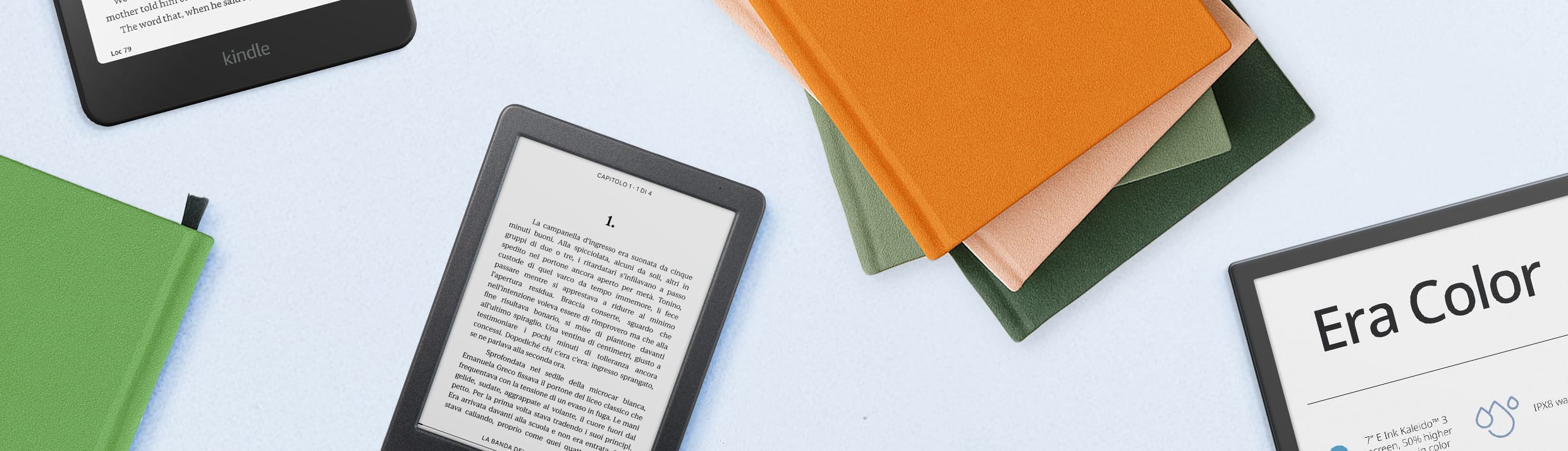 Foto van e-readers op een paarse achtergrond