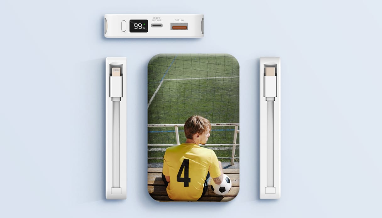 Een powerbank met eigen foto.