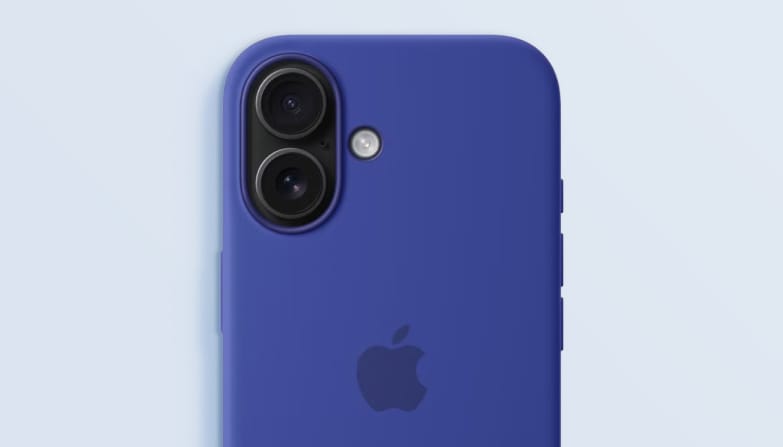 Foto van een blauw siliconen telefoonhoesje.