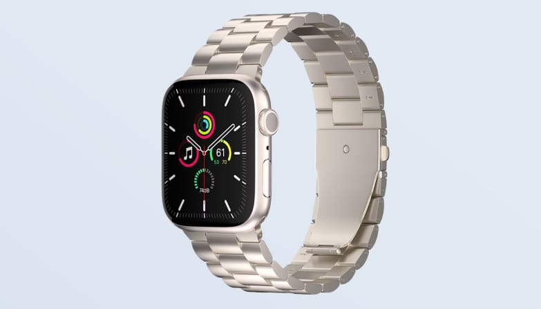 Foto van een Apple Watch met stalen bandje.