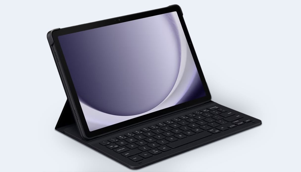 Productfoto van een tablethoes met toetsenbord.