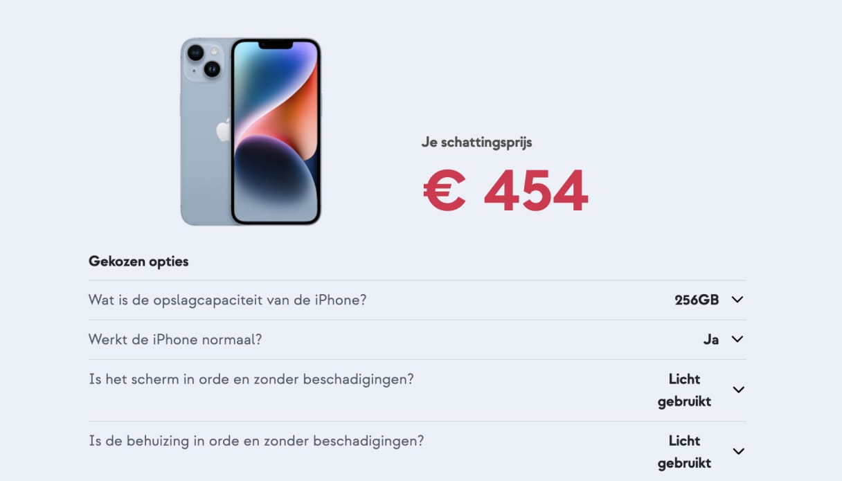 Voorbeeld iPhone met geschatte waarde.