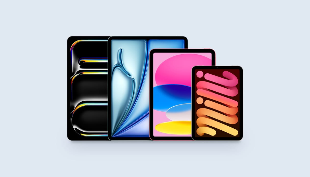 Foto van de vier verschillende modellen iPads.