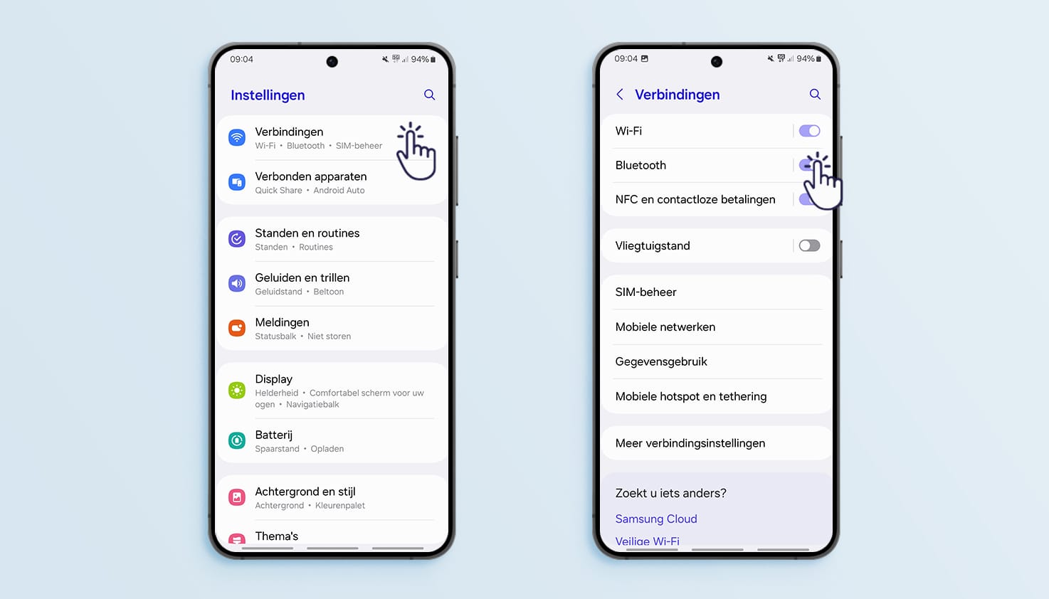 Instructie om bluetooth te activeren op Samsung telefoon.