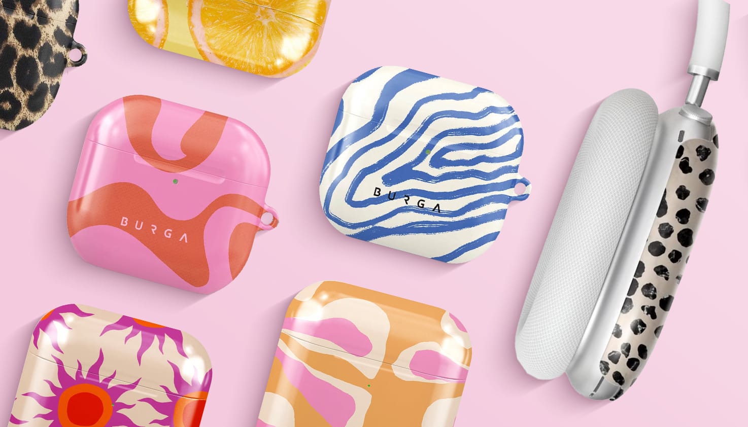 AirPods hoesjes in verschillende vrolijke kleuren en prints.