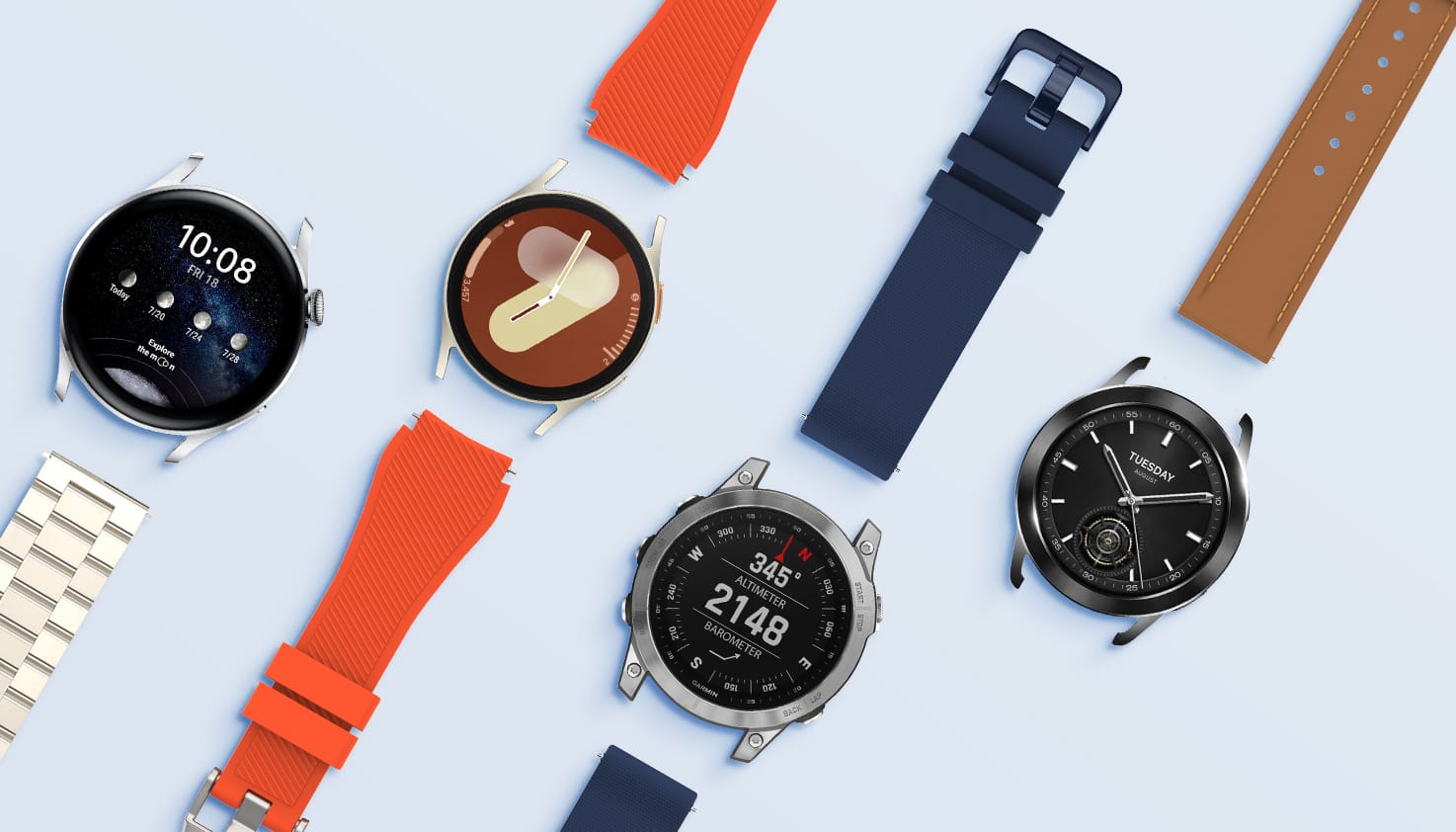 Foto van verschillen smartwatch bandjes en hun bevestiging.