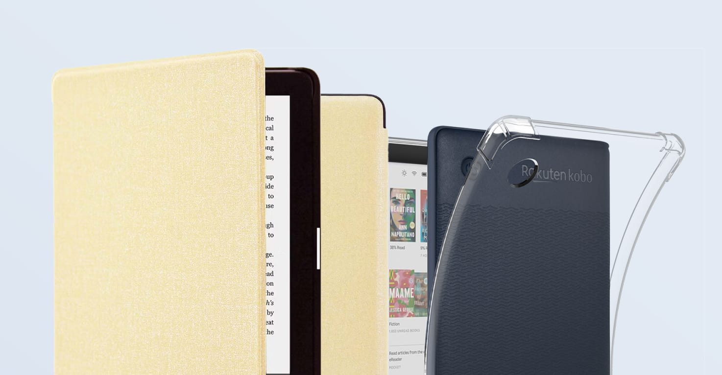 Foto van verschillende e-reader hoesjes.