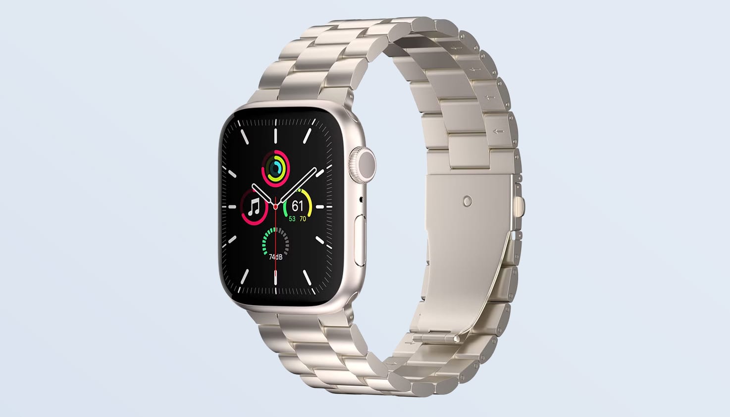 Foto van een Apple Watch met stalen bandje.