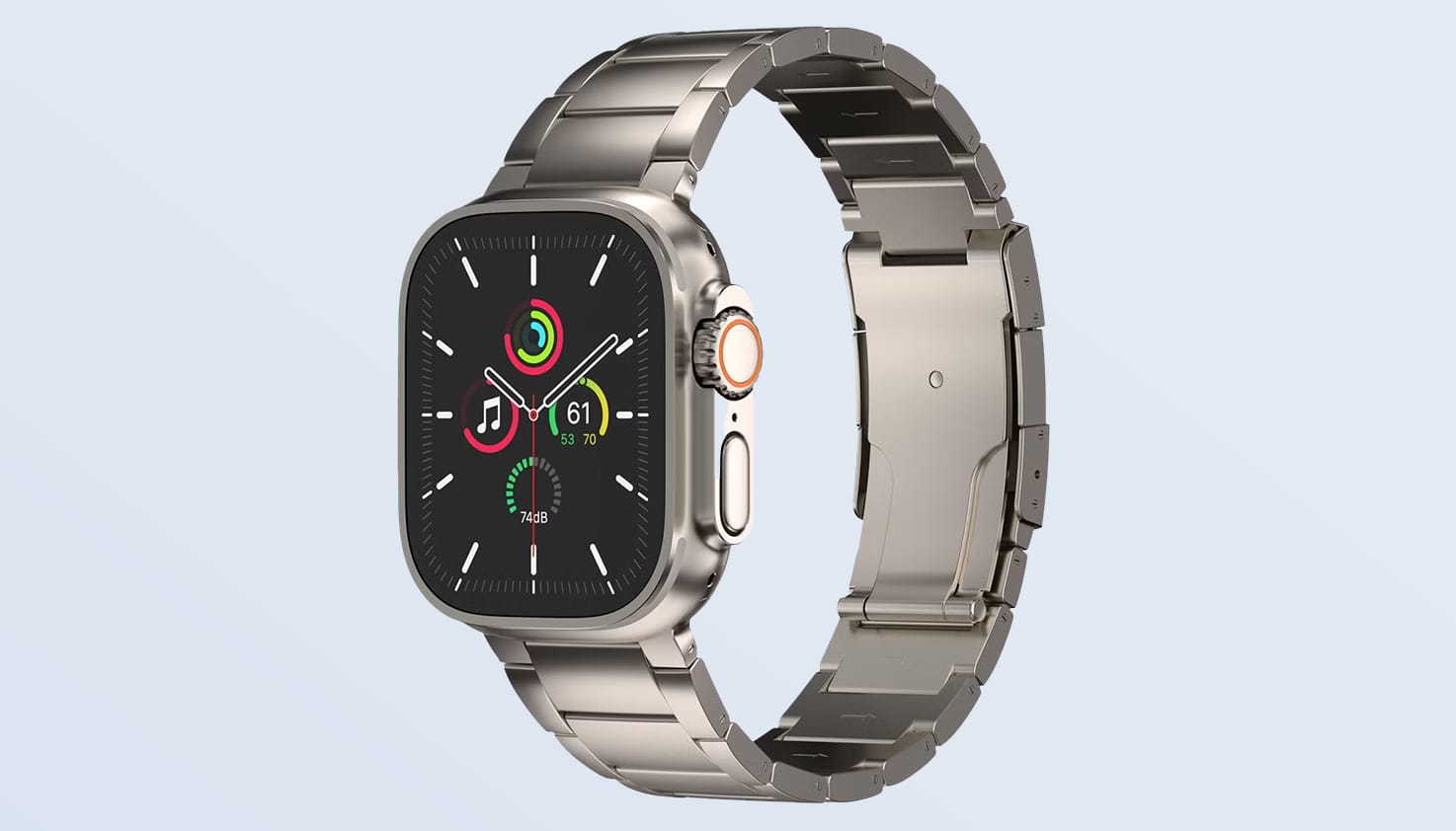Foto van een Apple Watch met titanium bandje.