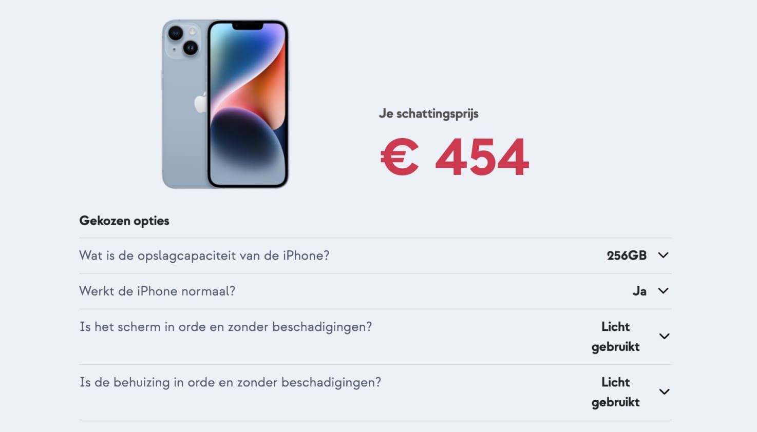 Voorbeeld iPhone met geschatte waarde.