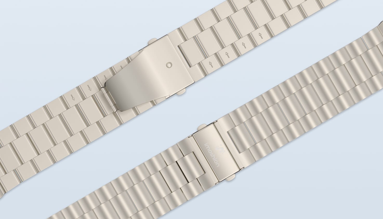 Foto van een smartwatchbandje met vlinder en vouw sluiting.